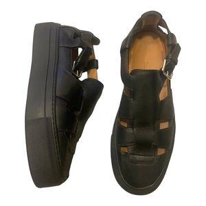 Emme Parsons Ernest Platform Fishermans Sandal in Black Nappa Leather Sz 38